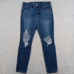 American Eagle Skinny Ne(x)t Level Stretch Jeans Women 12 Blue Distressed 03673